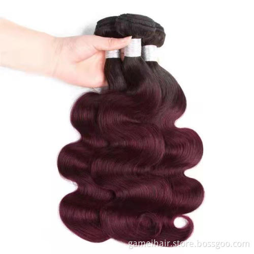 Wholesale Cuticle Aligned Hair Body Wave #99J Wine Colored Weave Hair Bundles